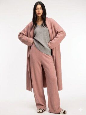 NEW Oak & Fort Cozy Long Open Front duster Cardigan jacket S M L Dusty Pink Wool